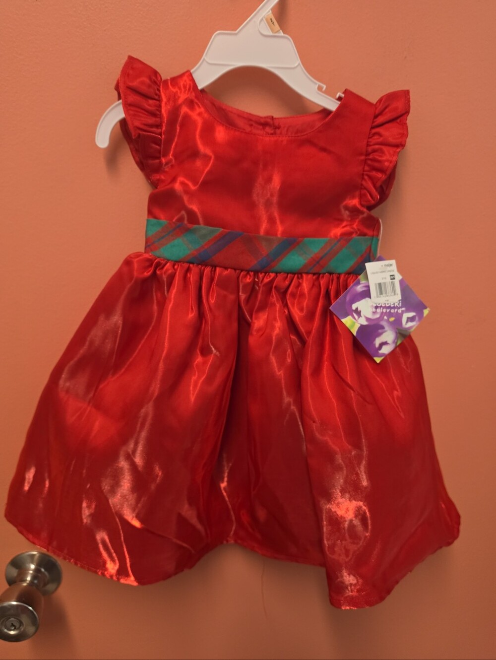 NWT Blueberi Boulevard Girls Size 2T Red Liquid Christmas Dress Green Plaid Bow
